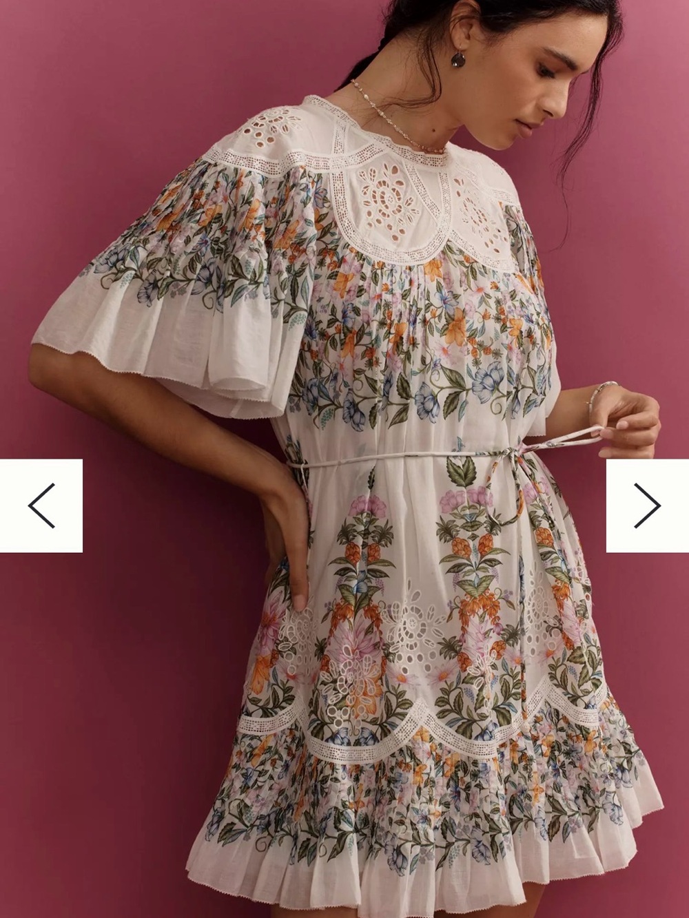 Anthropologie FARM Rio Sweet Bloom Bouquet White Floral Eyelet Mini Dress Sz Med - Picture 3 of 16